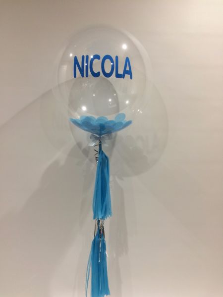 Personalised Bubble With Confetti & Tassels $75 (Nicola)