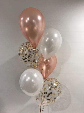 Floor (6) 2 x 11 White, Rose Gold, & Rose Gold Confetti $54