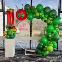 Organic Caterpillar, Mesh Wall Hire, Sign & Number One Stack $900 INC HIRE OF 1 WHITE PLINTH, DELIVERY & COLLECTION